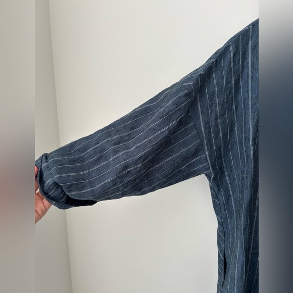 Lagenlook cieolo blue linen oversized blue stripes top - Picture 4 of 11
